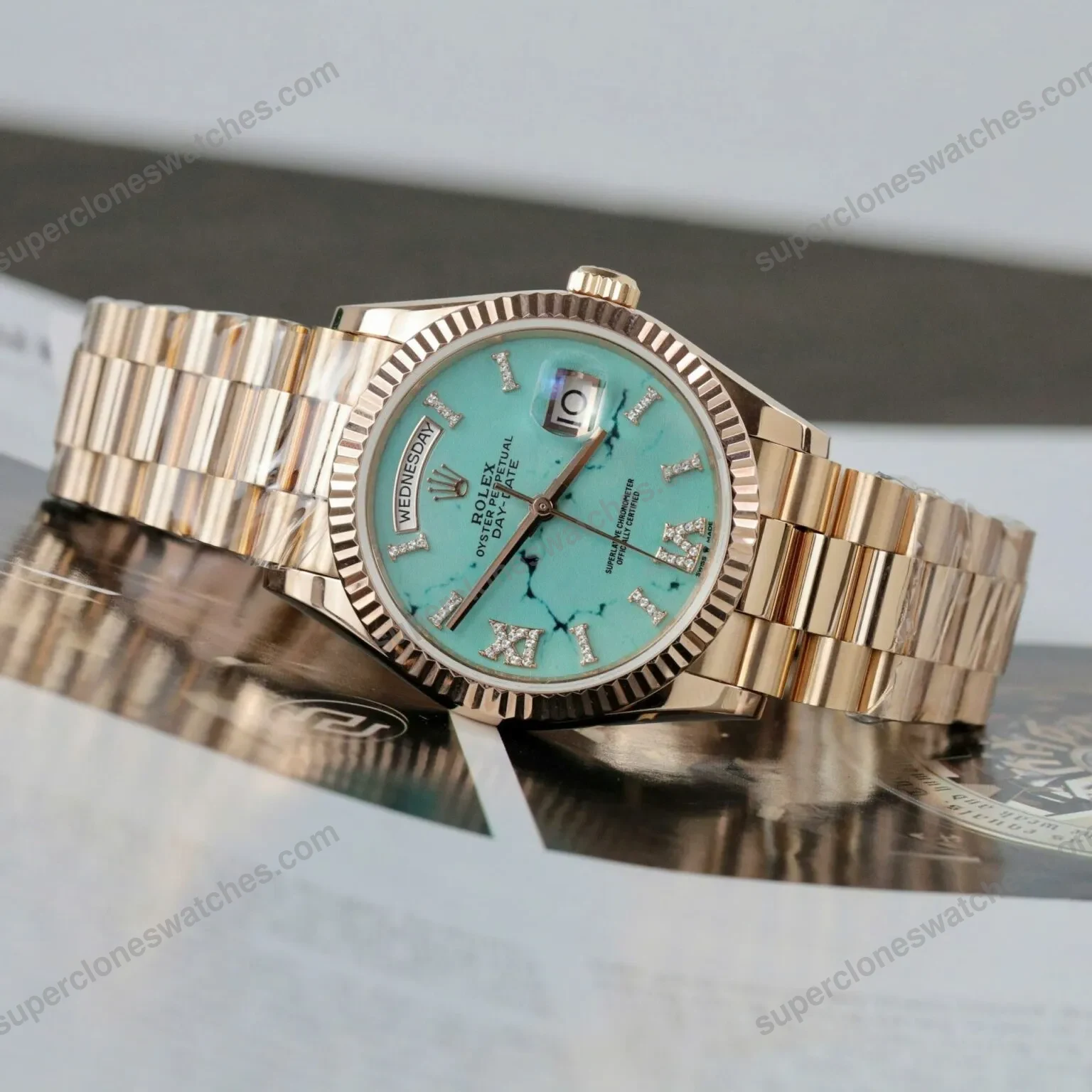 Super-Clone-Rolex-Day-Date-Turquoise-Diamond-Dial-128238-0071-36-mm-3