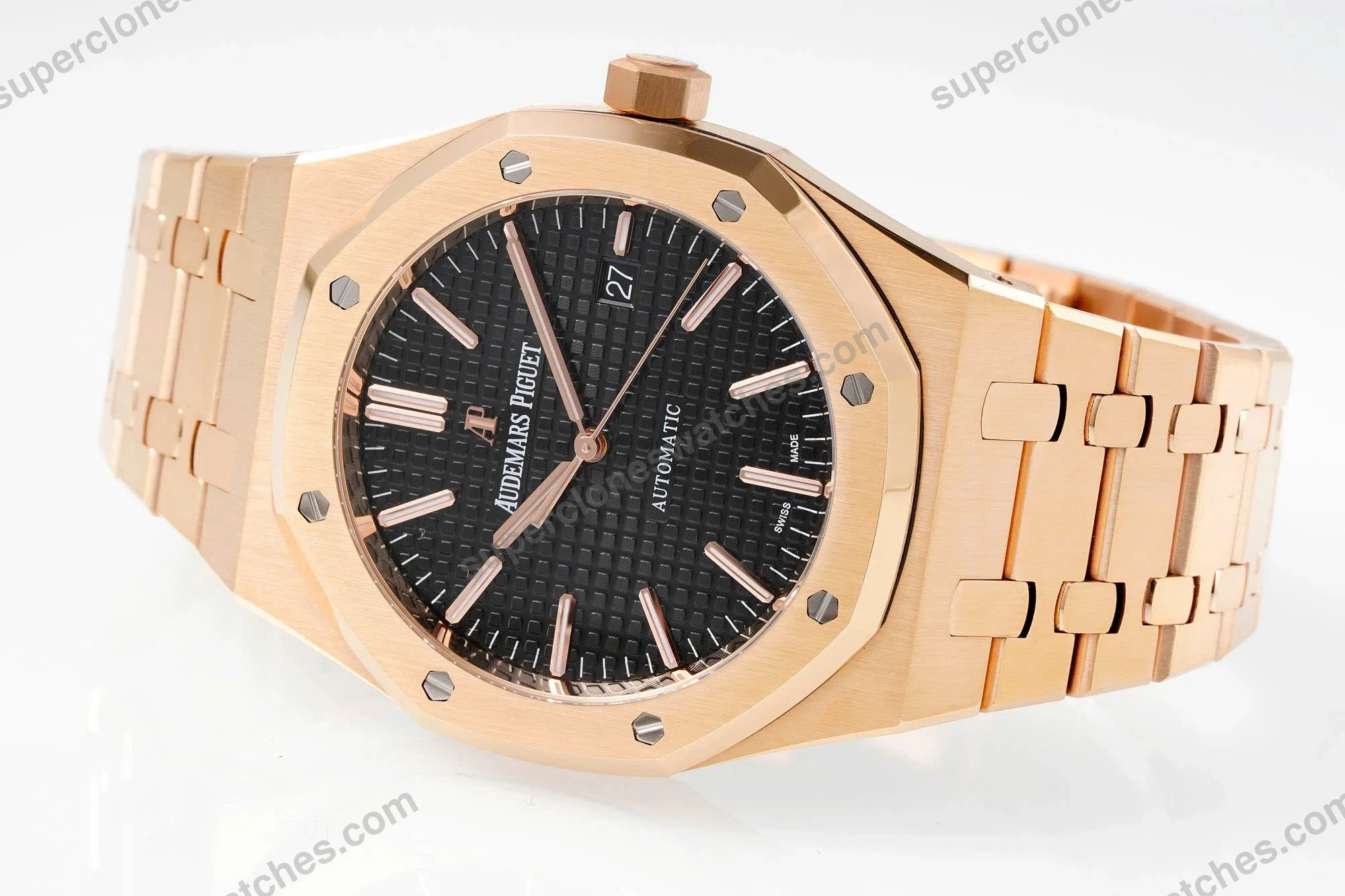 Super-Clone-Audemars-Piguet-Royal-Oak-Selfwinding-15400OR-41mm-Black-Dial-Rose-G-6