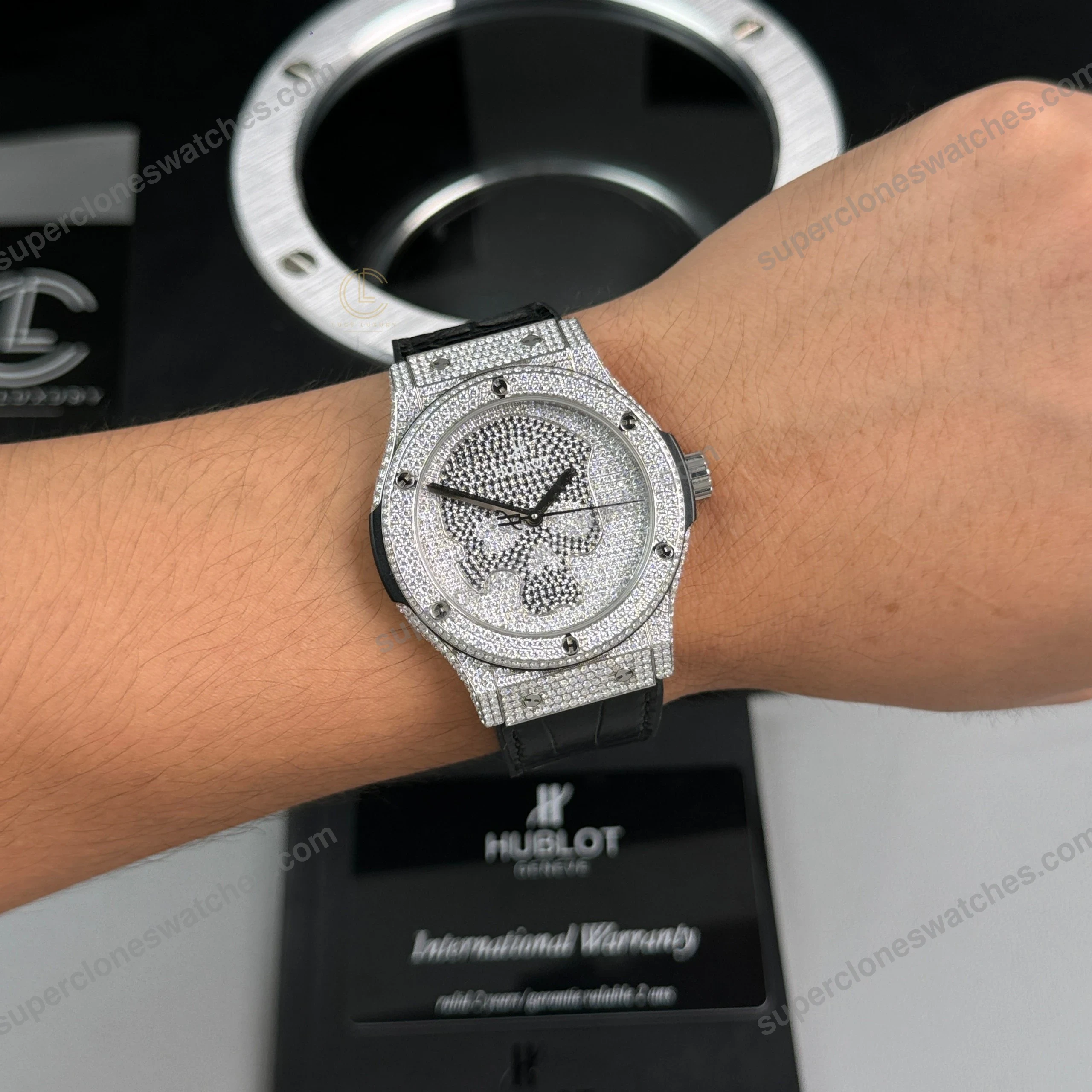 Super-Clone-Hublot-Classic-Fusion-SKULL-Full-Diamonds-Moissanite-Pave-42mm-Black-4