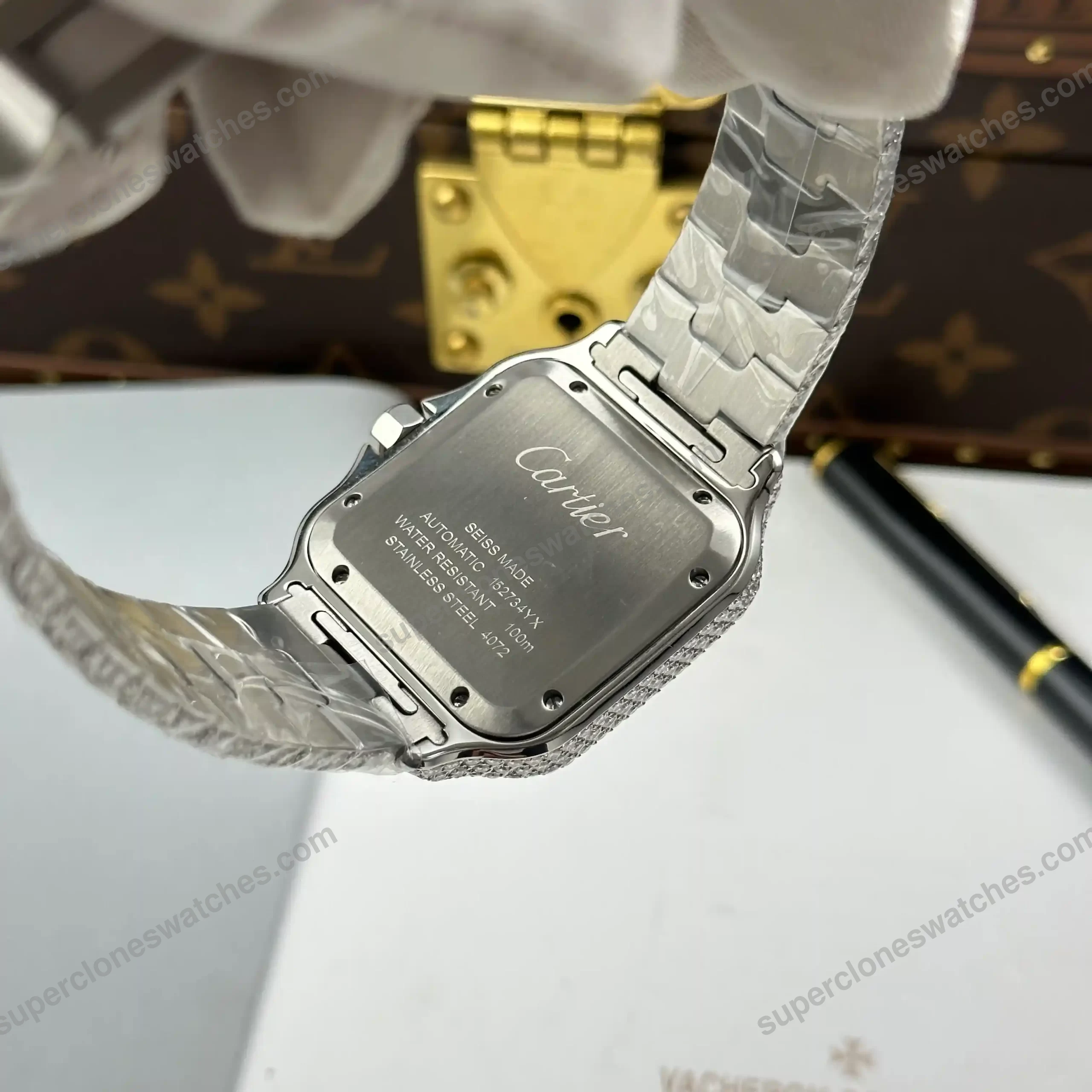 Super-Clone-Cartier-Santos-de-Cartie-Larger-Full-Diamond-Demi-Yellow-Gold-39.8mm-8