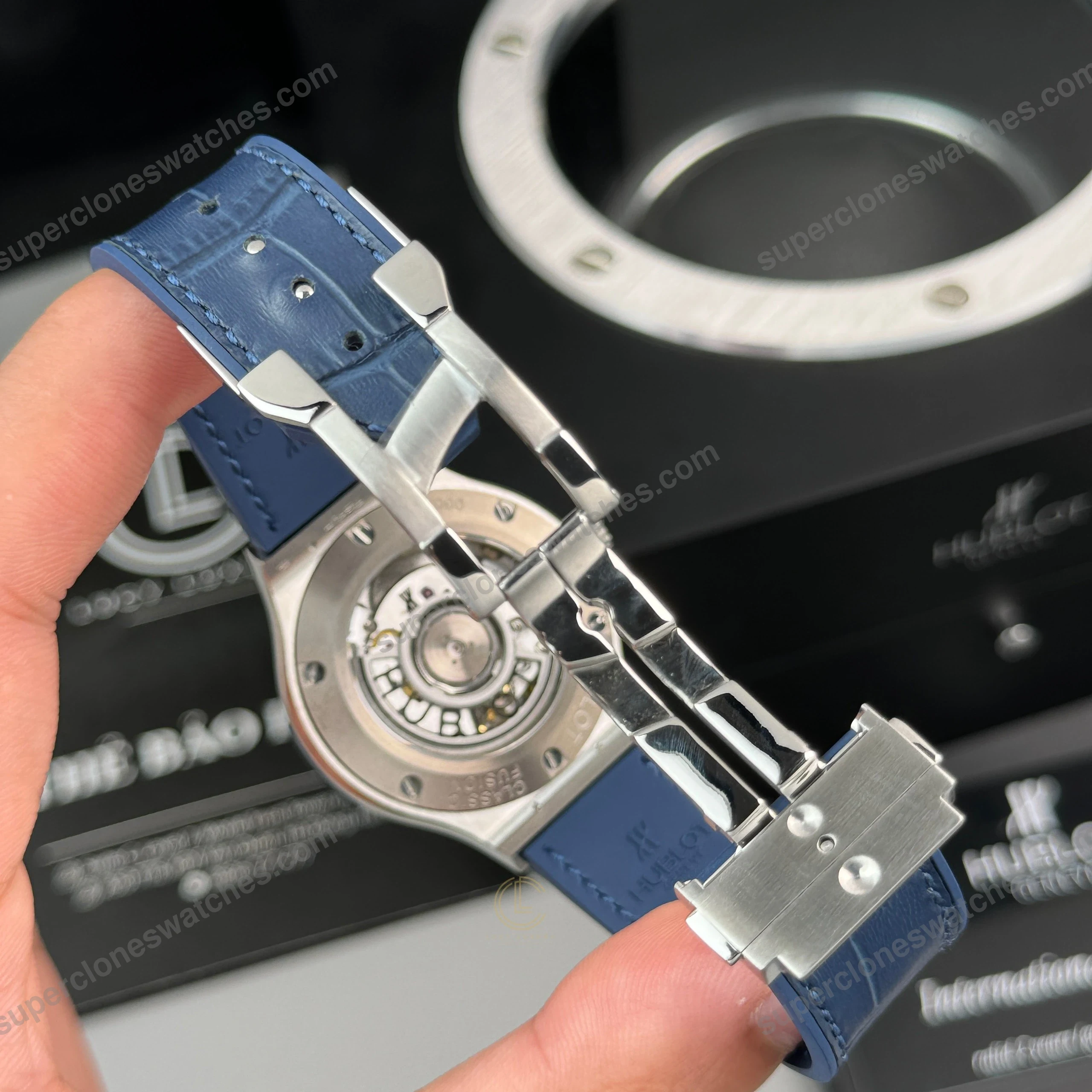 Super-Clone-Hublot-Classic-Fusion-Titanium-38mm-Blue-Dial-Unisex-Size-7