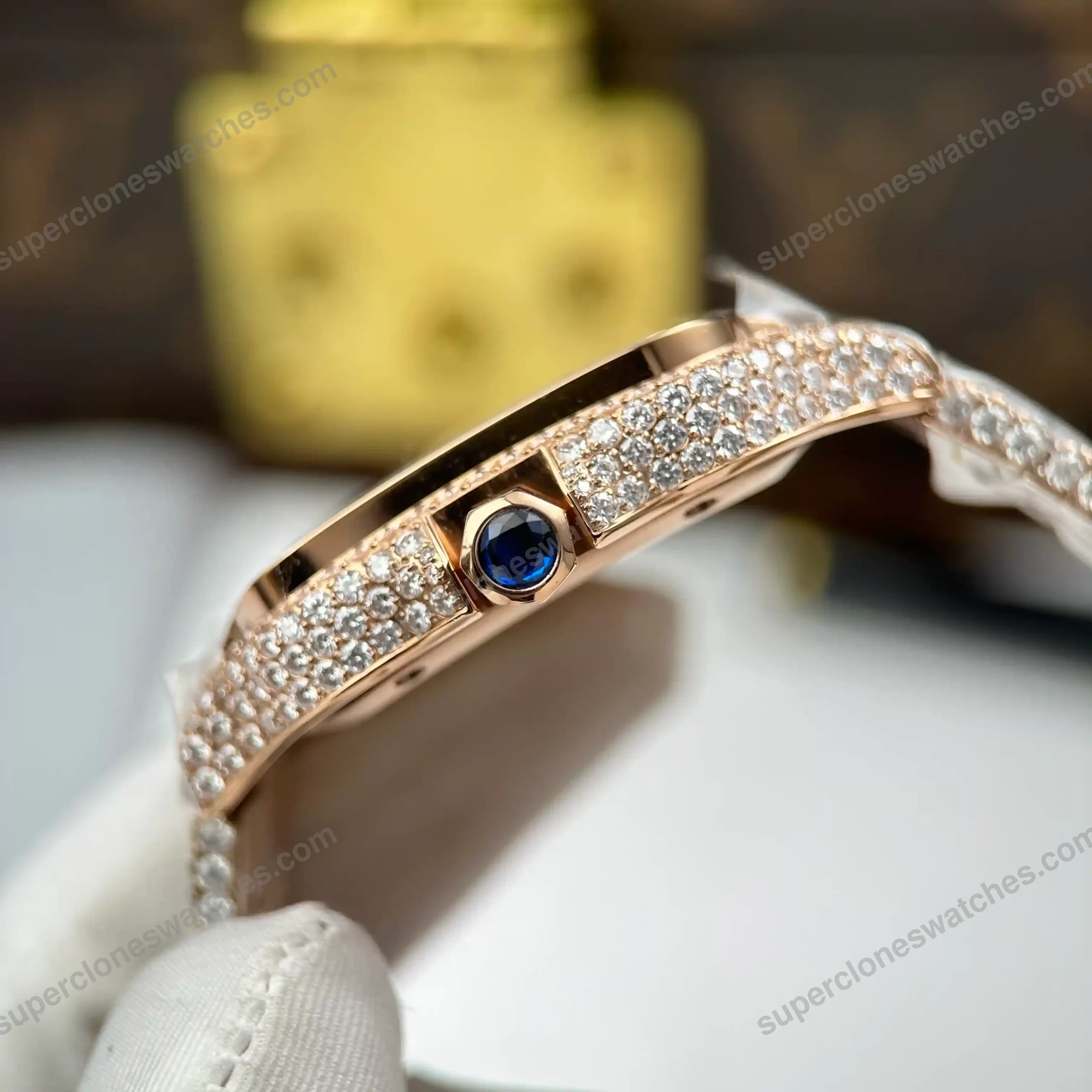 Super-Clone-Cartier-Santos-de-Cartie-Larger-Full-Diamond-Rose-Gold-39.8mm-–-Ha-7