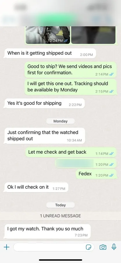 Customer message: I got my watch. Thank you so much.
