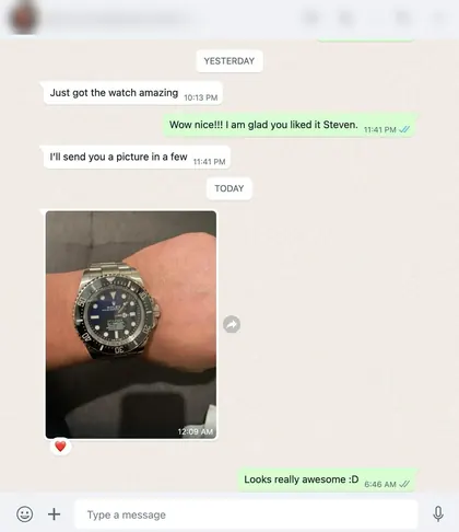 Customer message: Just got the watch — amazing.