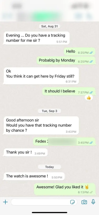 Customer message: The watch is awesome!