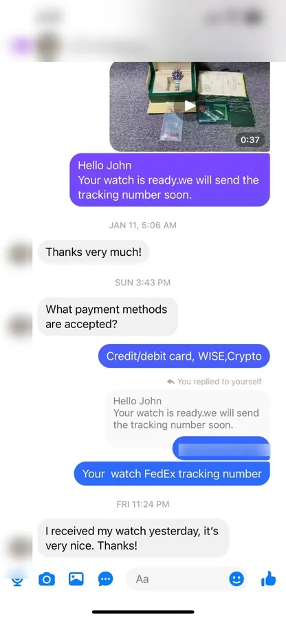 Customer message: I received my watch yesterday, it's very nice.