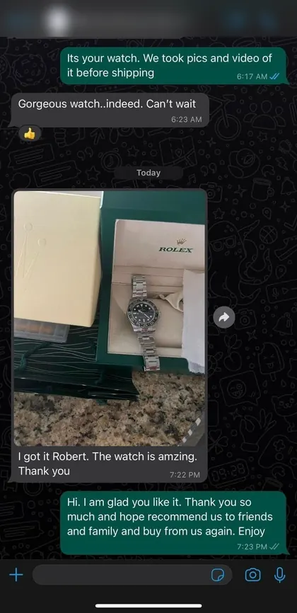Customer message: The watch is amazing. Thank you.