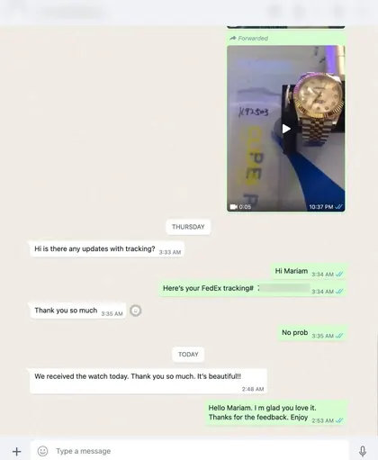 Customer message: We received the watch today. It's beautiful!