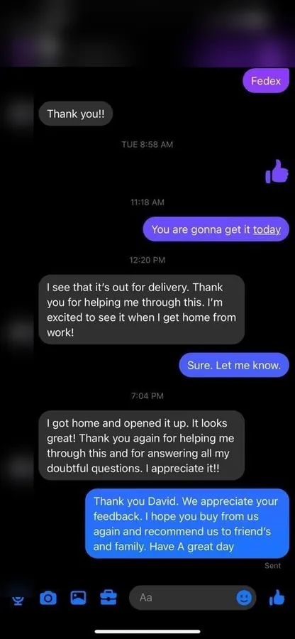 Customer message: I got home and opened it up. It looks great!