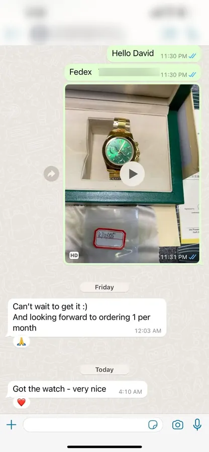 Customer message: Got the watch — very nice.