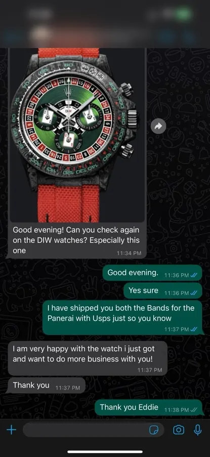 Customer message: I am very happy with the watch I just got.