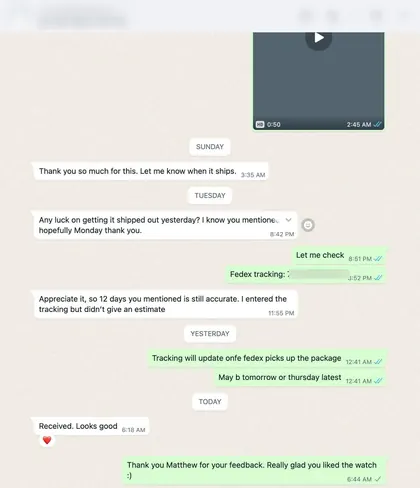 Customer message: Received. Looks good.