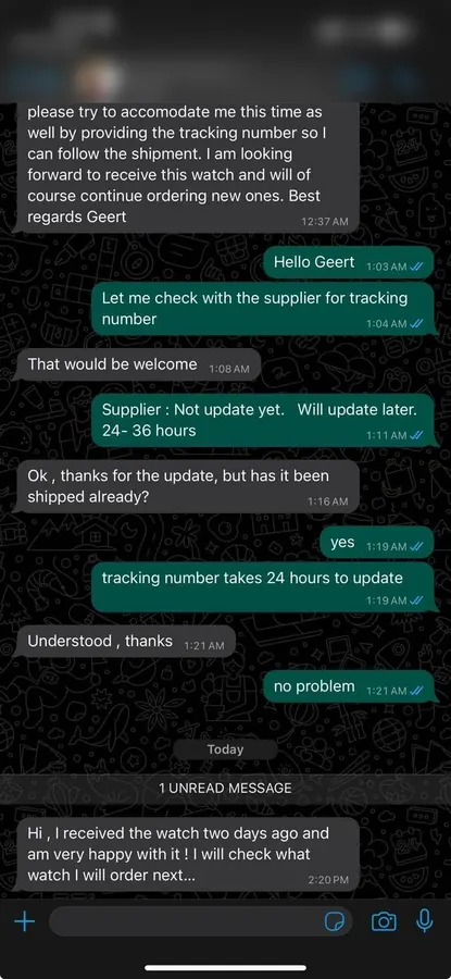 Customer message: I received the watch and am very happy with it!