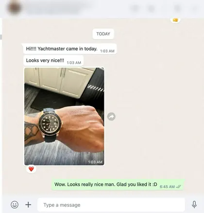 Customer message: Yacht-Master came in today. Looks very nice!