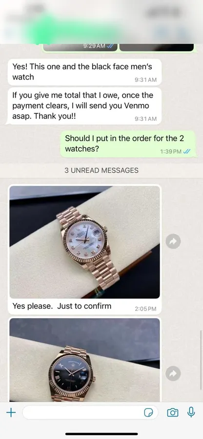 Customer message: This one and the black face men's watch, please.