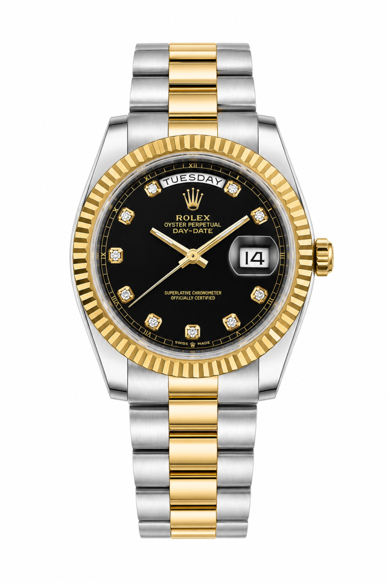 Super Clone Rolex Day-Date Two Tone Black Diamond Dial