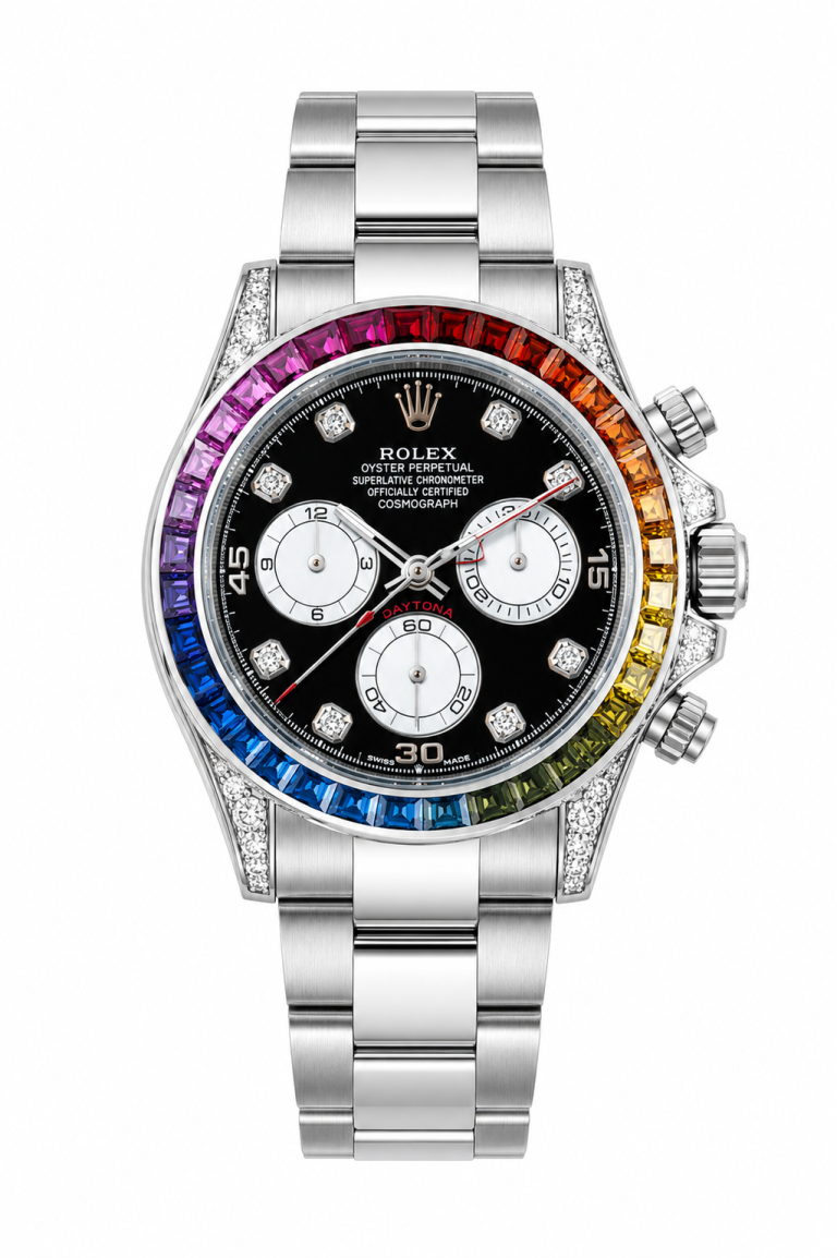 Super Clone Rolex Daytona Rainbow Crystal Index Silver Edition